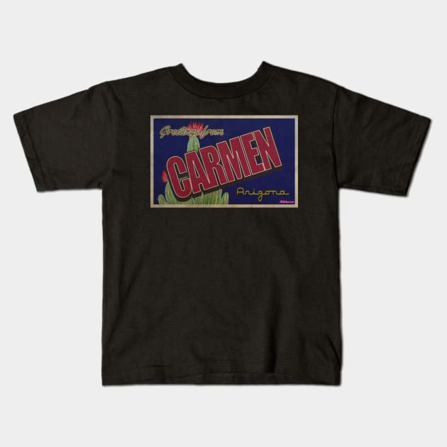 Greetings from Carmen, Arizona Kids T-Shirt by Nuttshaw Studios